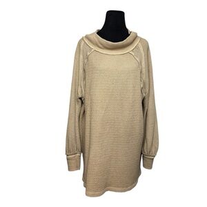 We The Free People Sweater Beige Tan SZ L Shes A Keeper Longline Tunic Mock Neck